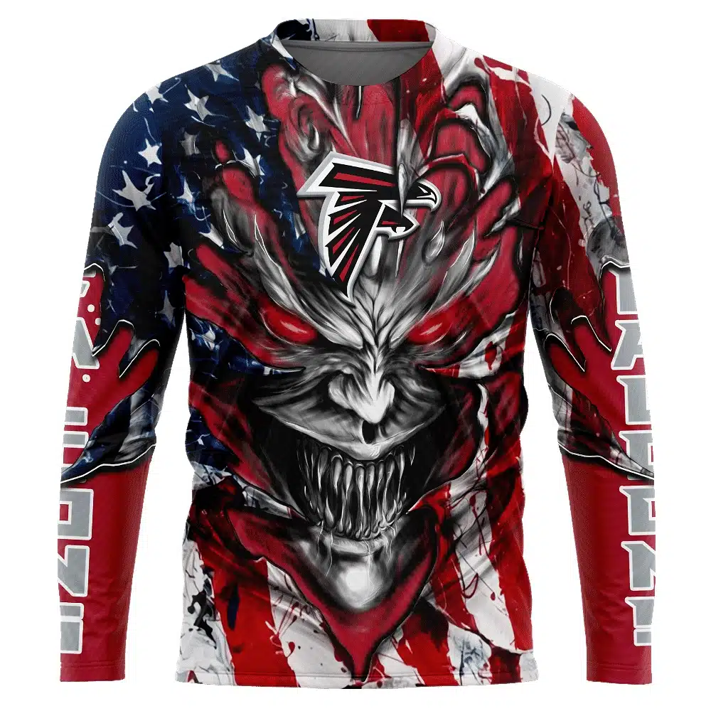 ATLANTA FALCONS DEMON FACE AMERICAN FLAG-3D UNISEX HOODIE