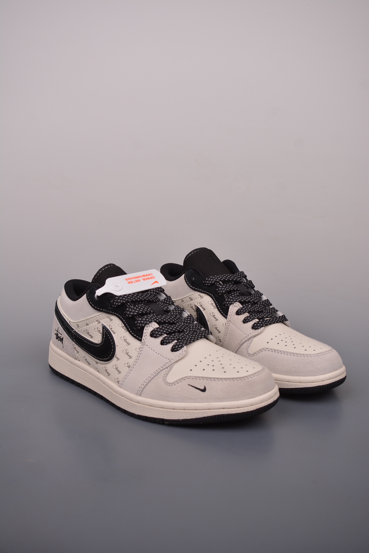 Stussy x Nike Air Jordan 1 Low OG Black, Beige and White Embroidery SJ9950-026