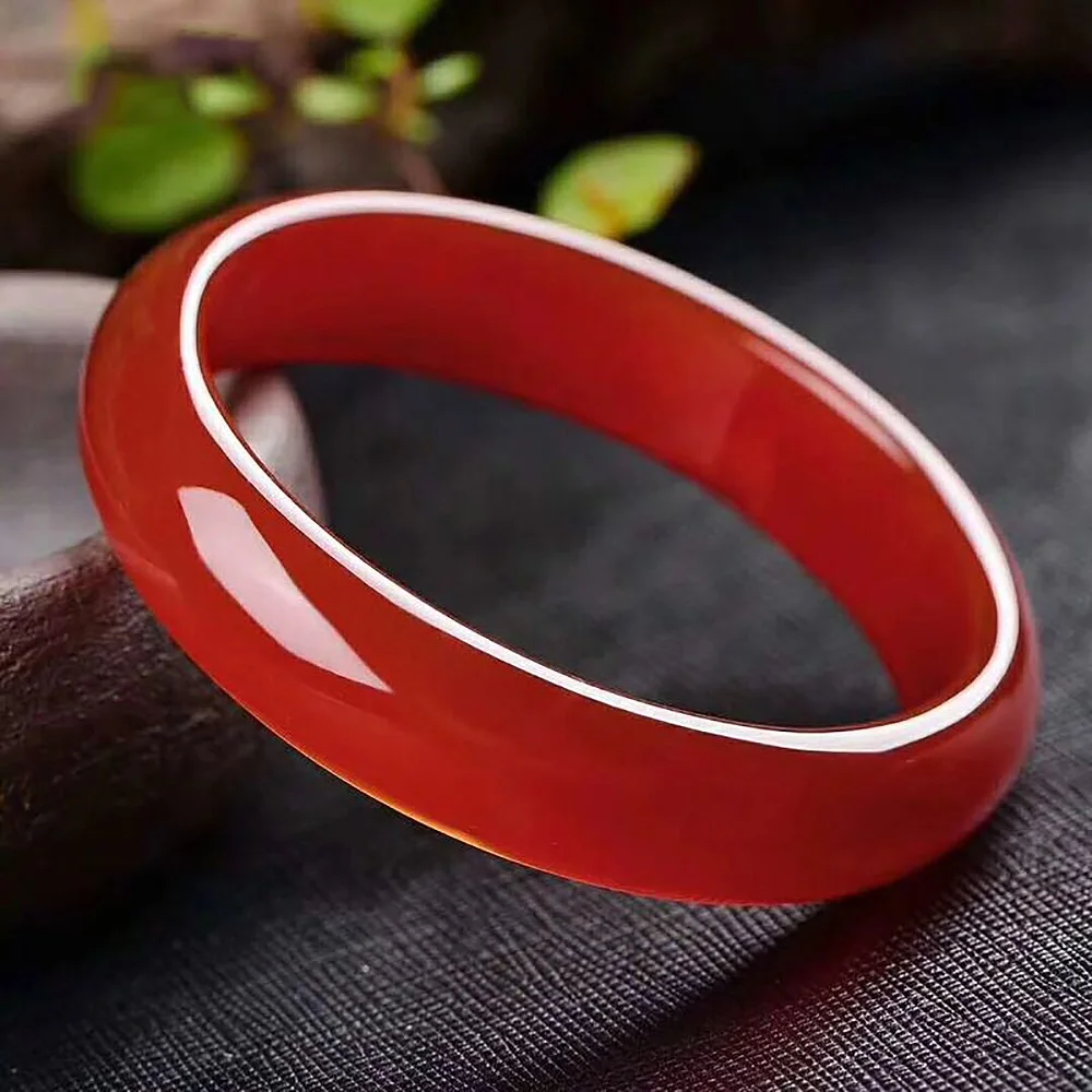 Natural Agate Bangle Brazilian Red Agate Widened Jade Bracelet Jewelry Women Fashion Accessories Gift For Mother Free Shipping