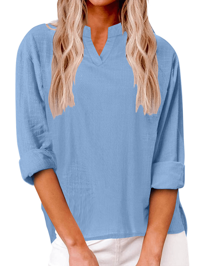 Women's V-Neck Long Sleeve Loose Design Casual Shirt