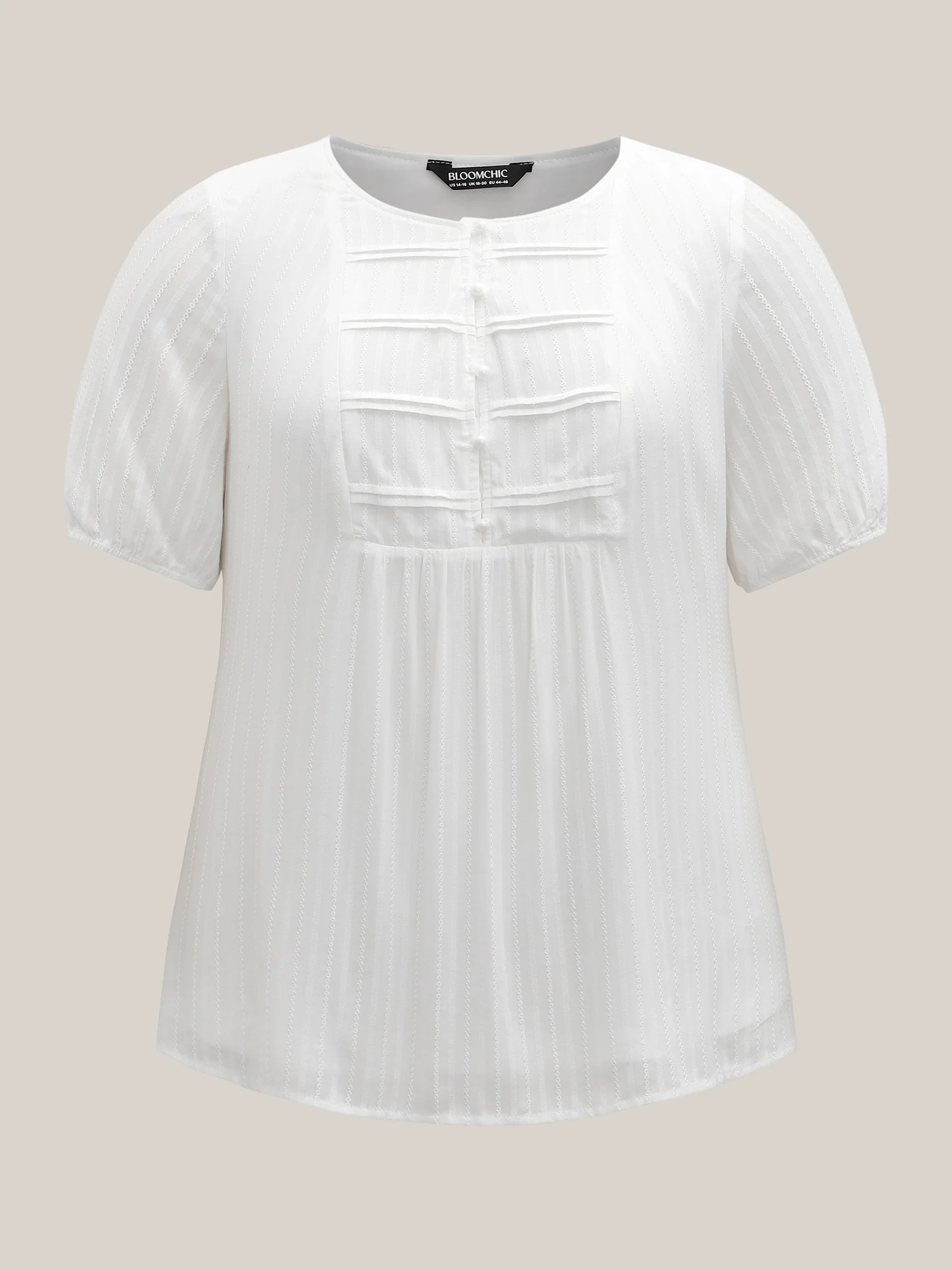 Textured Pleated Bodice Plain Blouse