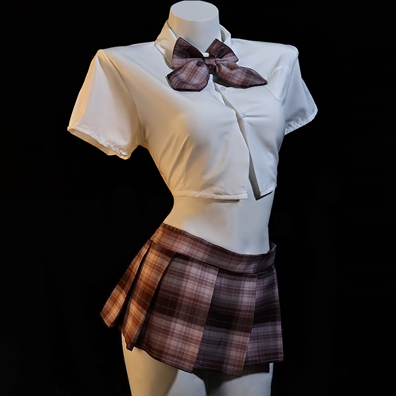 JK Uniform Shirt Plaid Pleated Skirt Lingerie Set