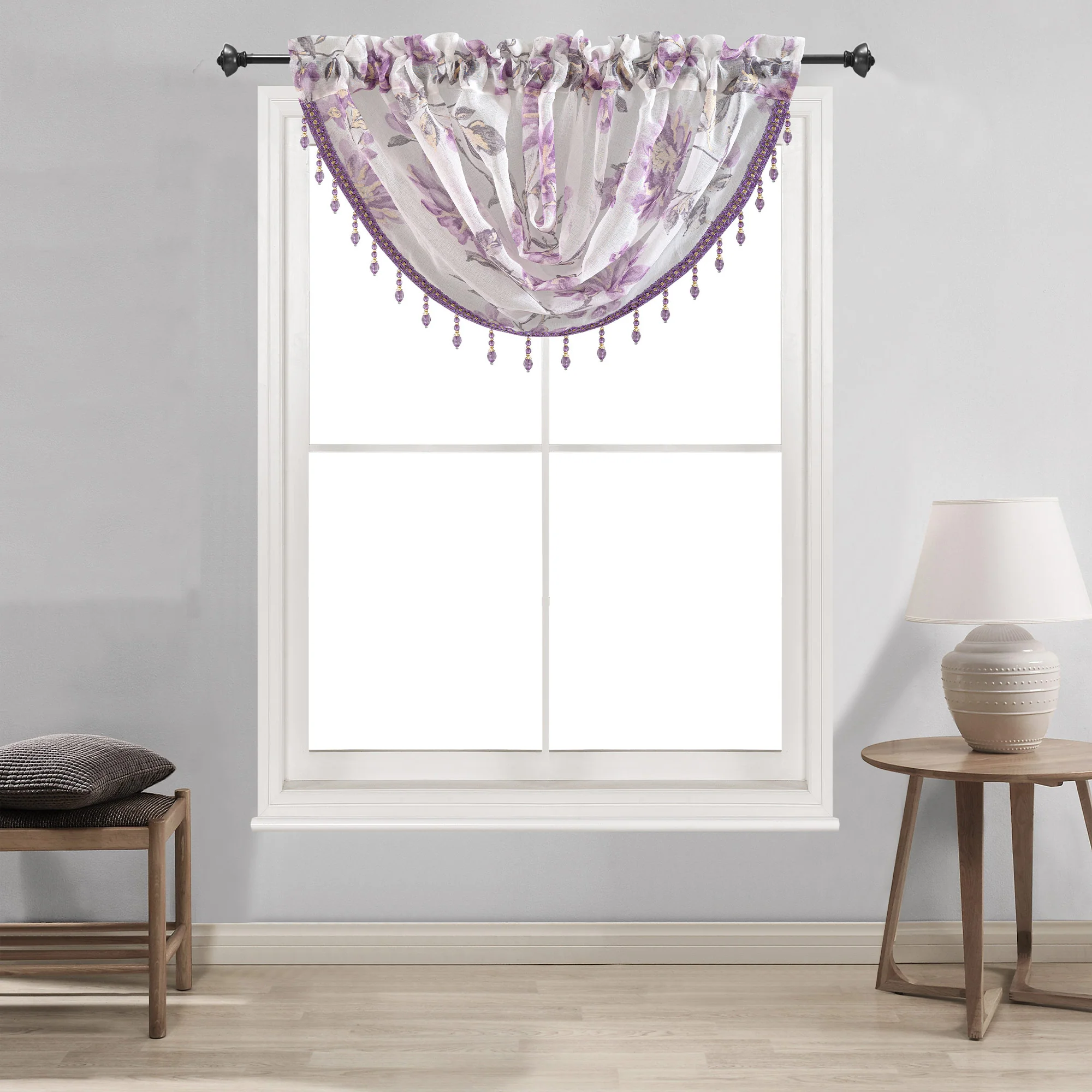 Anna Sheer Metallic Floral Rod Pocket Window Panel & Waterfall Valance, All Sold Separately