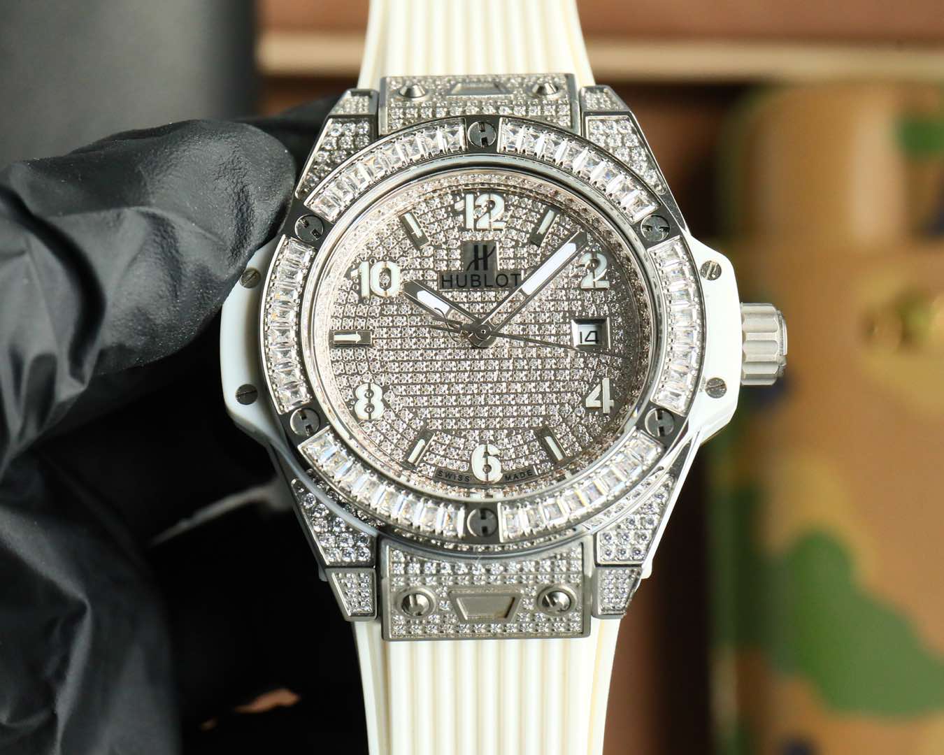 Hublot Big Bang stainless steel rainbow diamond watch