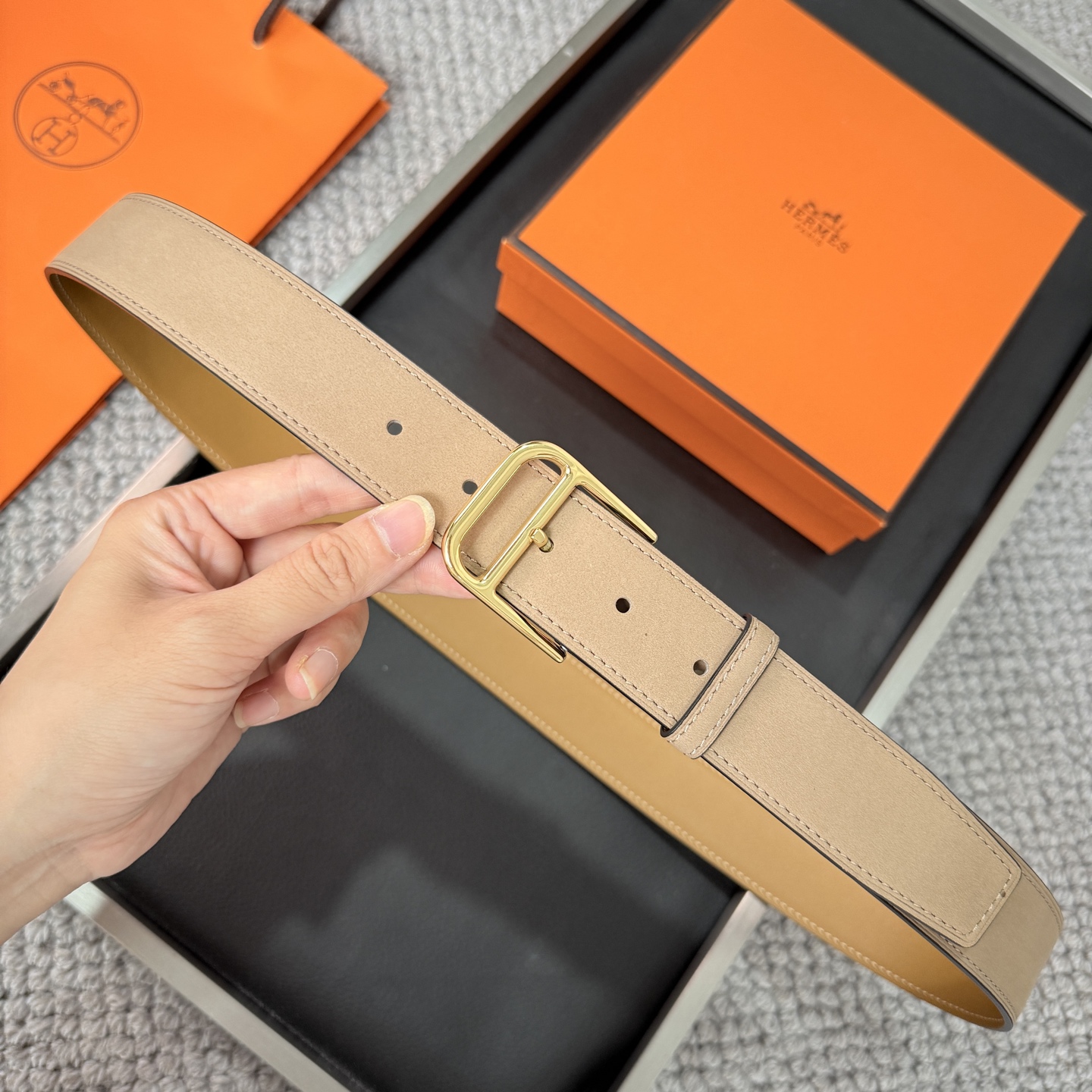 Hermès BoxTogo calfskin double-sided belt 3.2CM wide