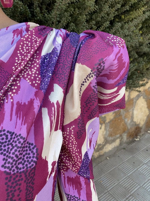 Purple Puff One Shoulder Midi Dress