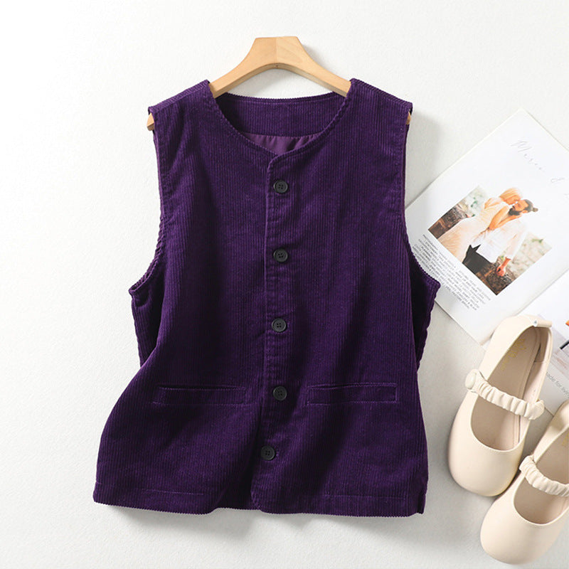 Solid Color Women's Button-Up Waistcoat Top