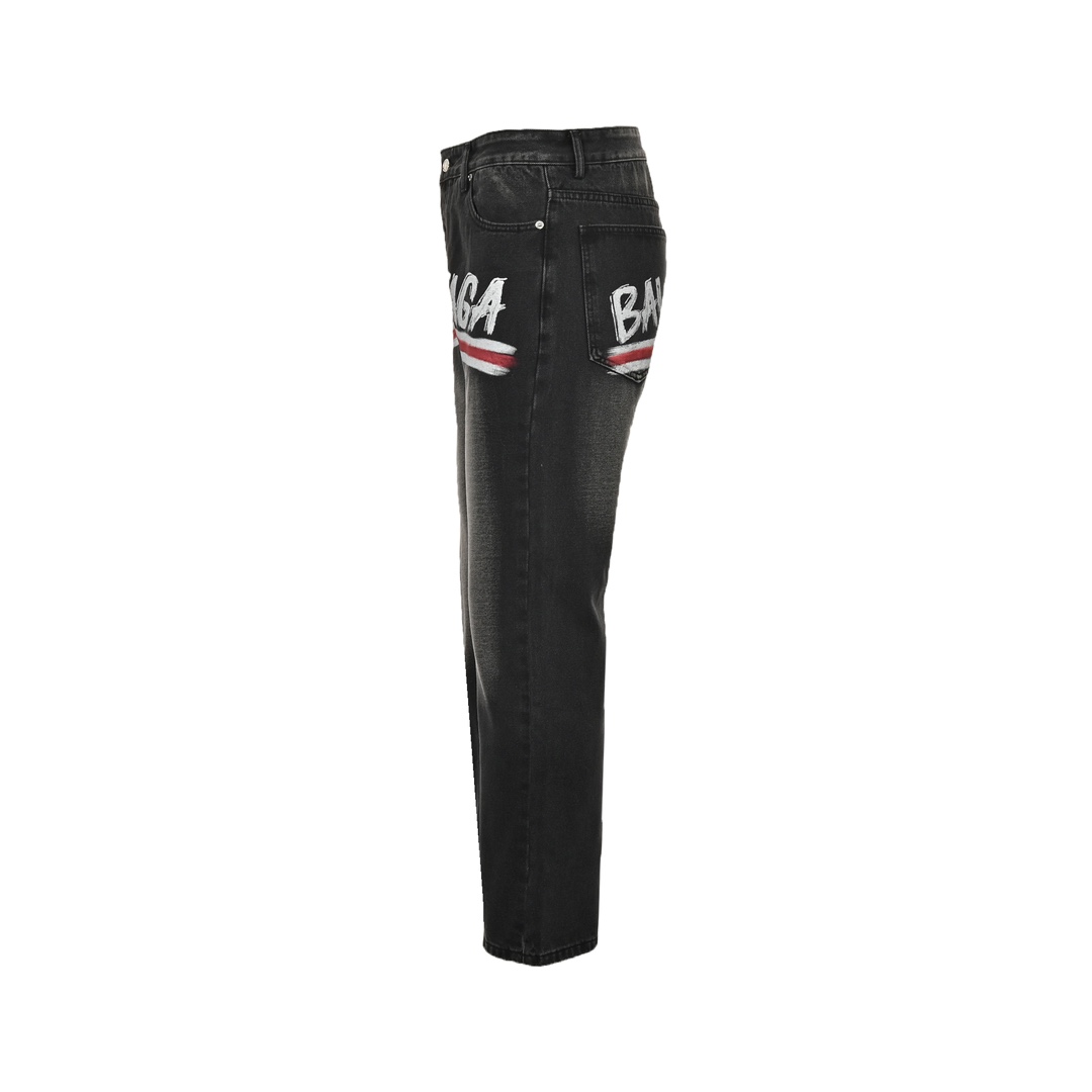 Balenciaga 24Fw Graffiti Cola Print Washed Jeans