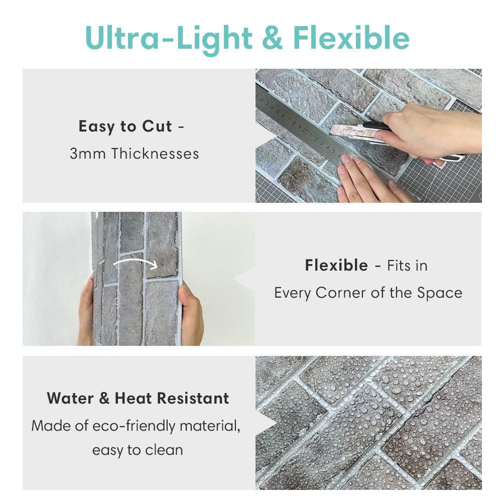 3D Distressed Neutral Brick Peel and Stick Wall Tile