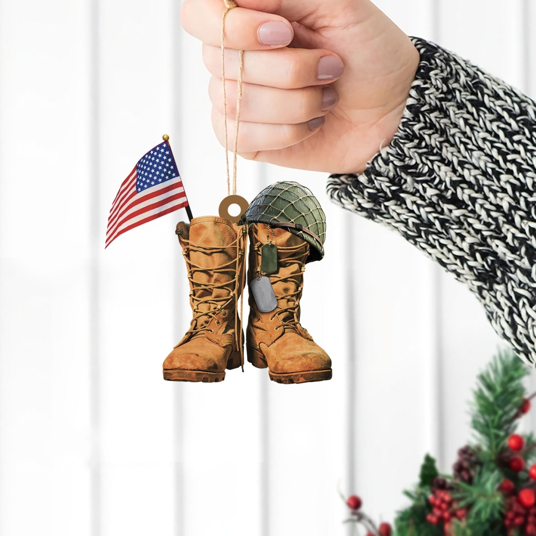 🪖Military Uniform Boots & Helmet Christmas Ornament