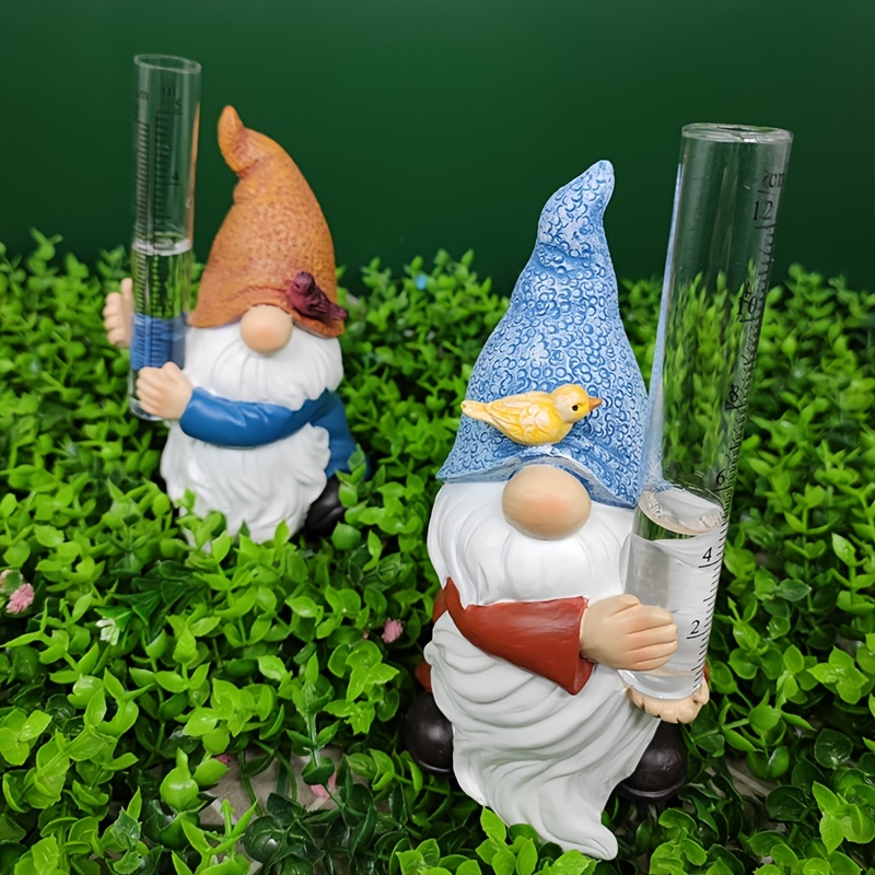 1pc Resin Gnome Rain Gauges, Resin Gnome Garden Statue With A Plastic Rain Gauge, Hand Painted Gnome Sculpture Water Gauge For Rain