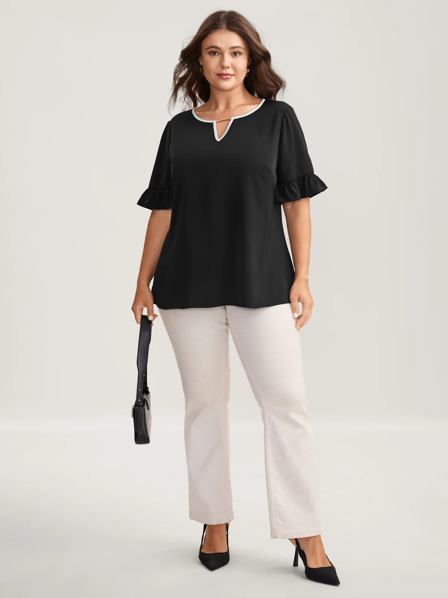 Metallic Detail Neck Cut-Out Blouse