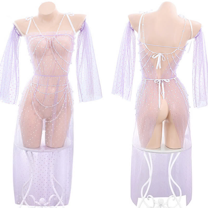 See-through Chain Polka Dot Lingerie Dress