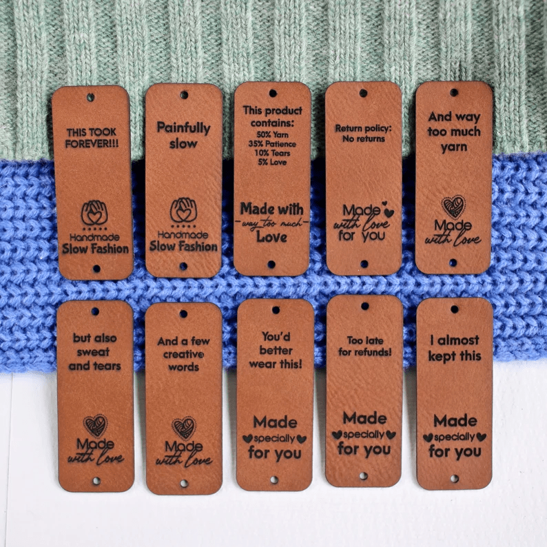 Faux leather tags with funny hidden messages - Set of 10