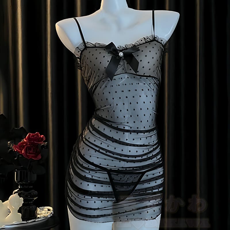 Polka Dots Lace See-through Slip Dress