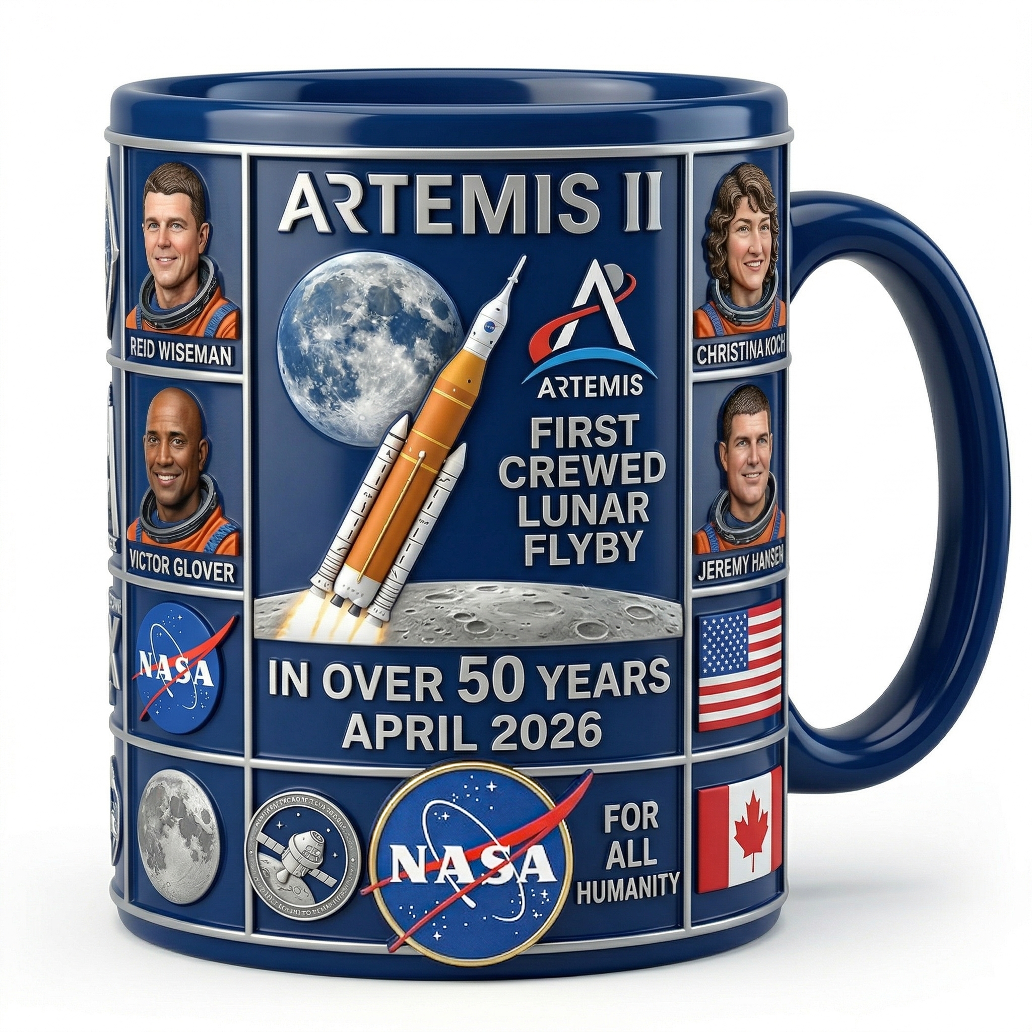Artemis II Commemorative Mug: First Crewed Lunar Flyby in 50 Years! 🌕
