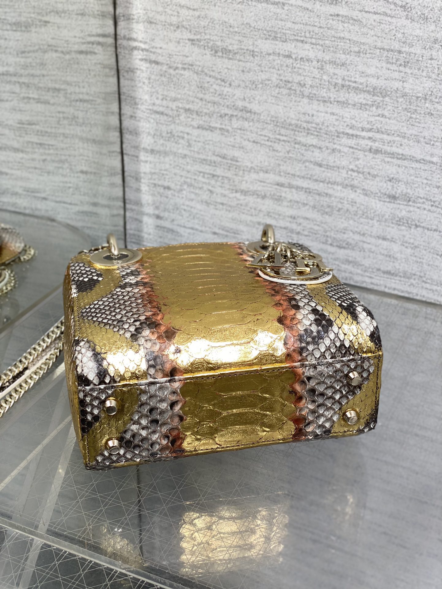 Dior Lady three-grid rare snakeskin Princess Diana bag