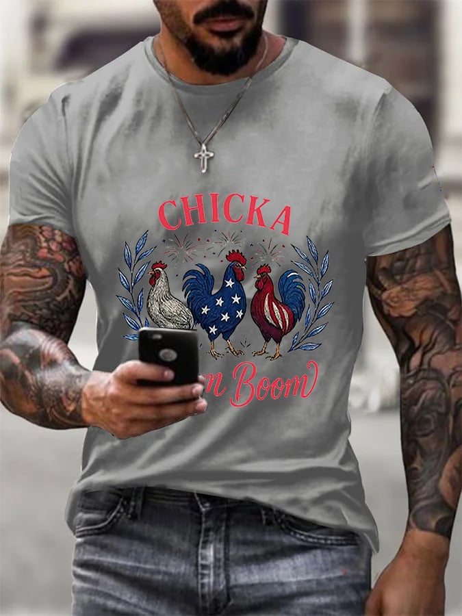 Men's Chicka Boom Boom Patriotic Rooster Print T-shirt