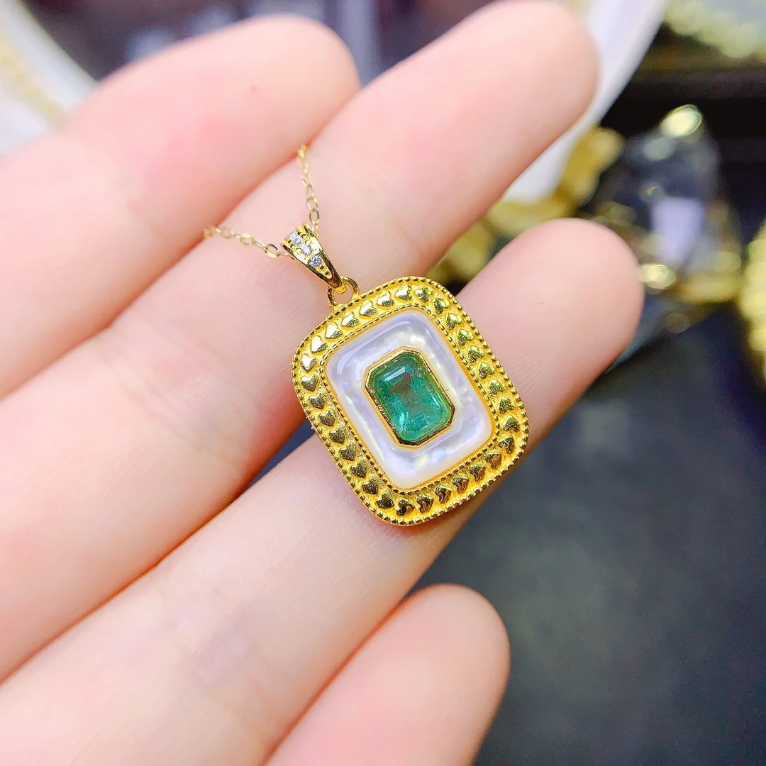 Emerald Silver 925 Jewelry Women's Gem Pendant 925 Sterling Silver Women's Luxury Necklace Christmas Shipping Free