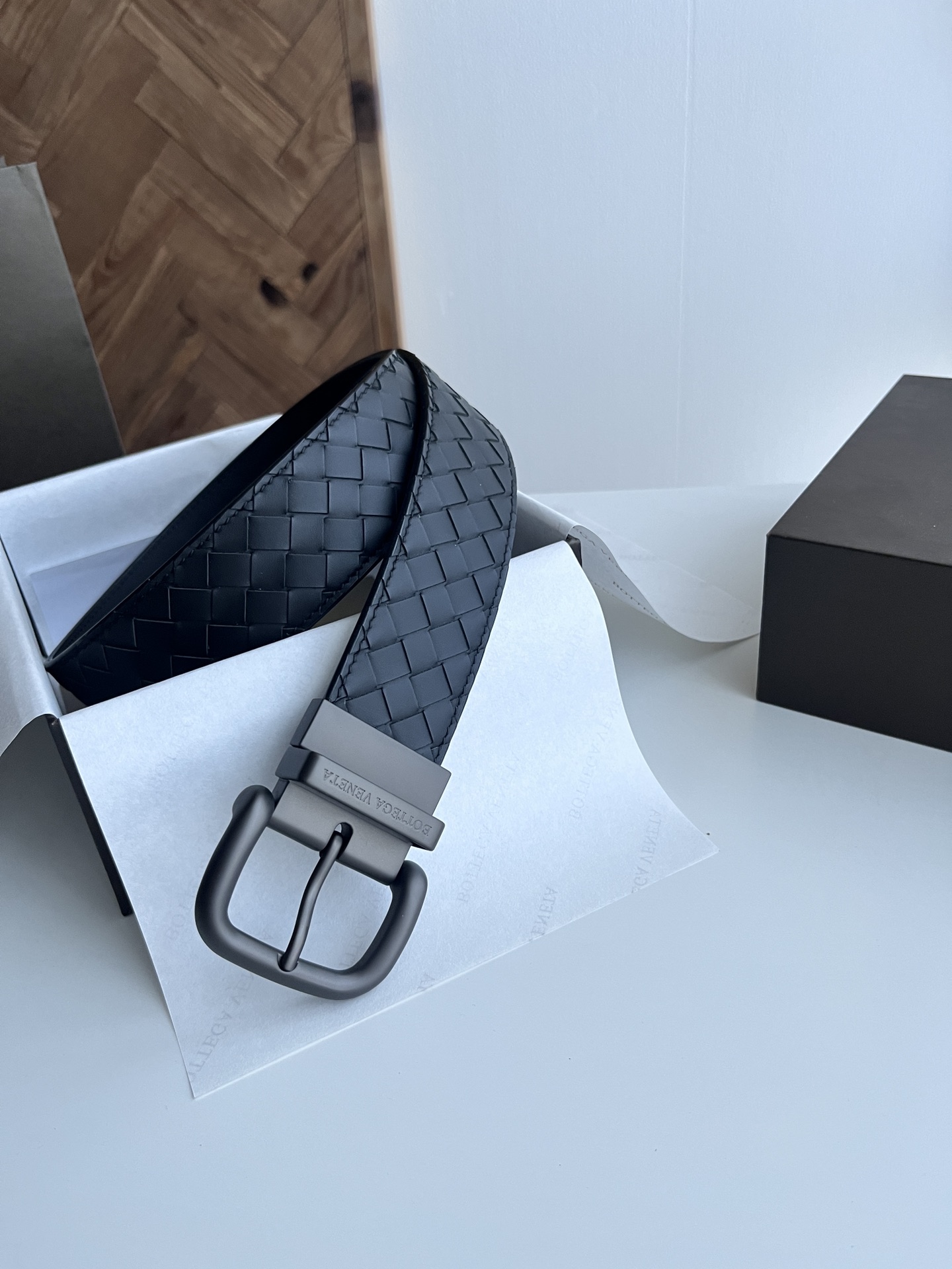 Bottega Veneta intreccio woven cowhide double-sided belt width 4.0cm