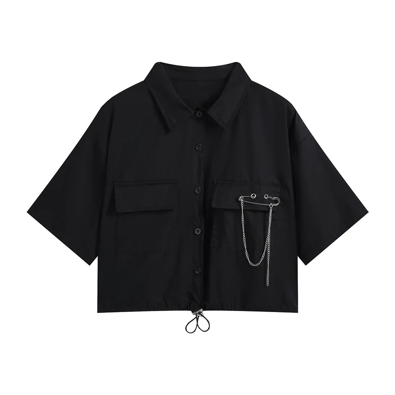 Gothic Button-Up Shirt with Pin