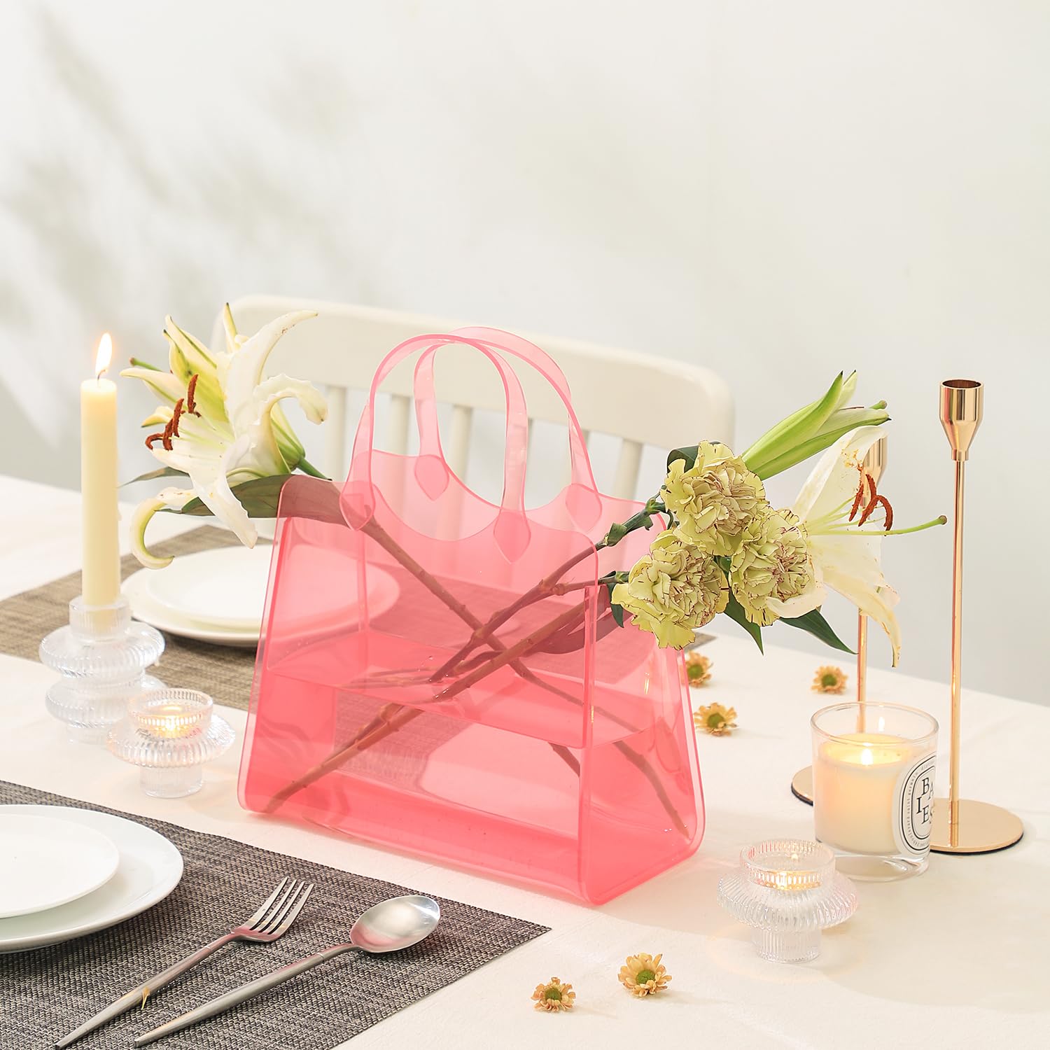 Bag Vase for Flowers, Pink Acrylic Vase, Modern Flower Vase