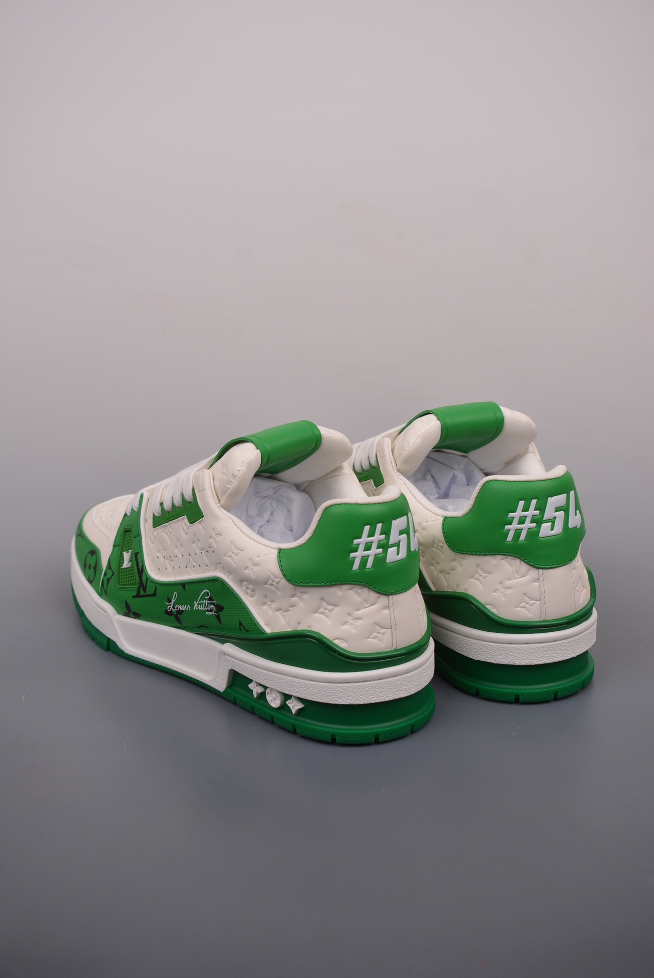 Louis Vuitton Trainer Sneaker Low Green and White Signature Edition 1AANFZ