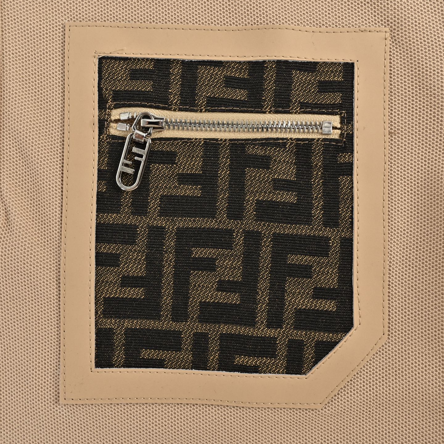 Fendi leather trim pocket zip polo short sleeve