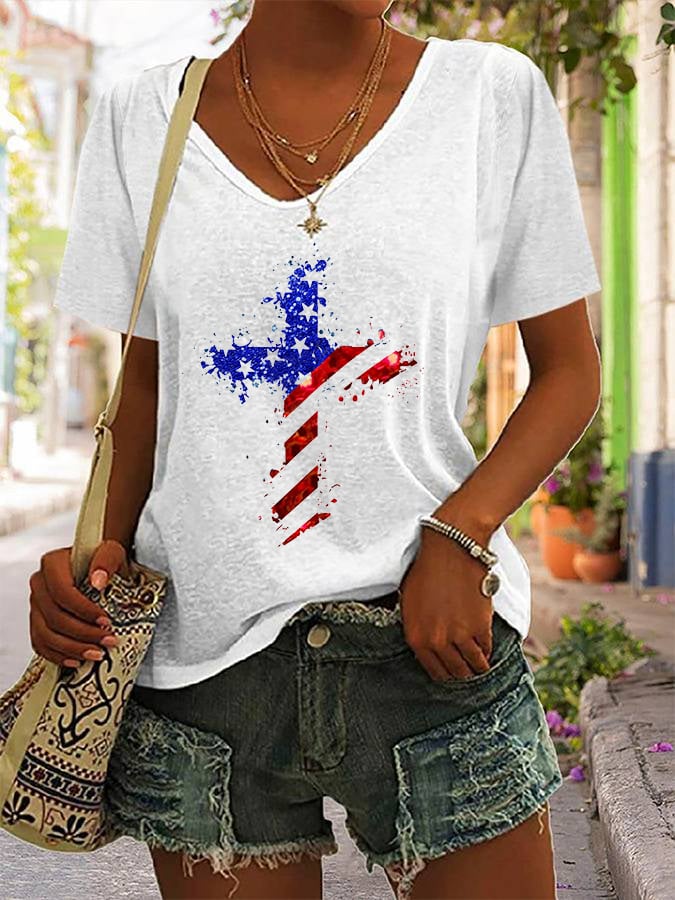 Women's Cross Flag Print T-Shirt