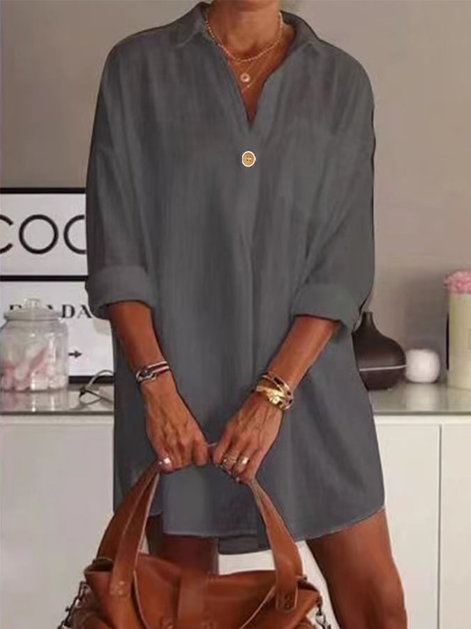 Women's Cotton Linen Casual V-neck Medium Sleeve Shirt