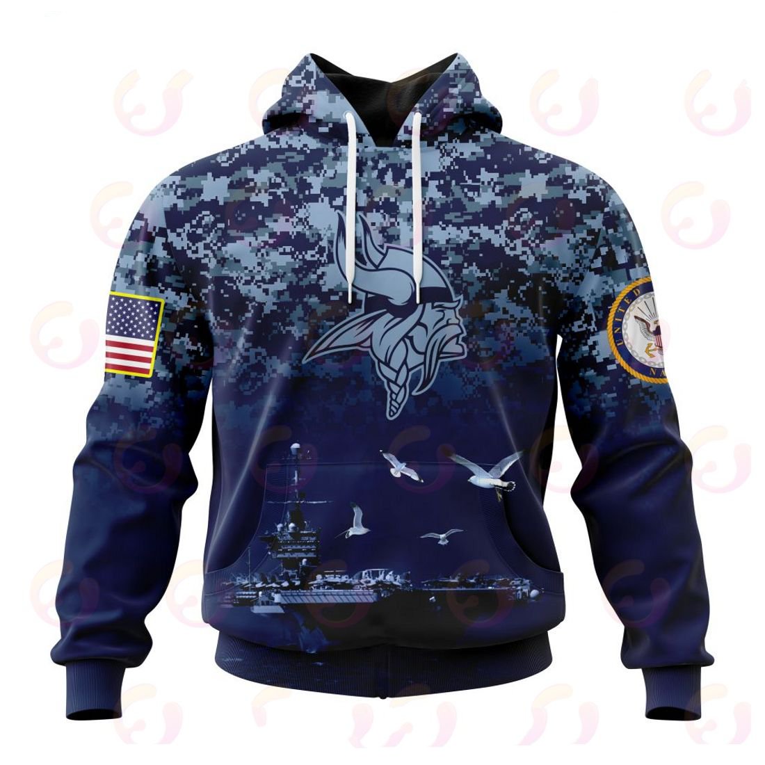 MINNESOTA VIKINGS 3D HOODIE HONOR US NAVY VETERANS