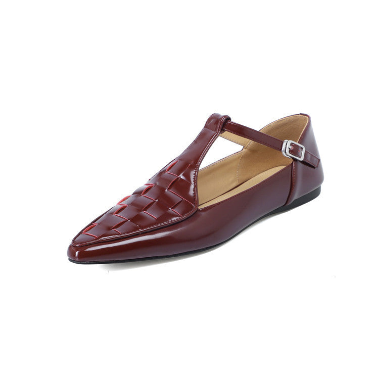 Fashion Pointed Flat Gold Leather Women's Shoes