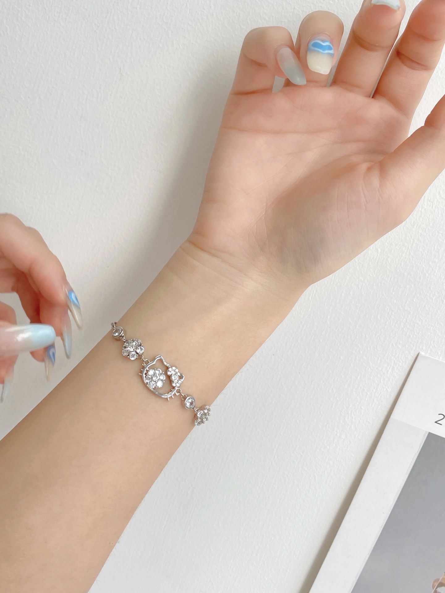 KT Sterling Silver Cute Bracelet with Crystal | Birthday Christmas Jewelry Gifts for Women Girls