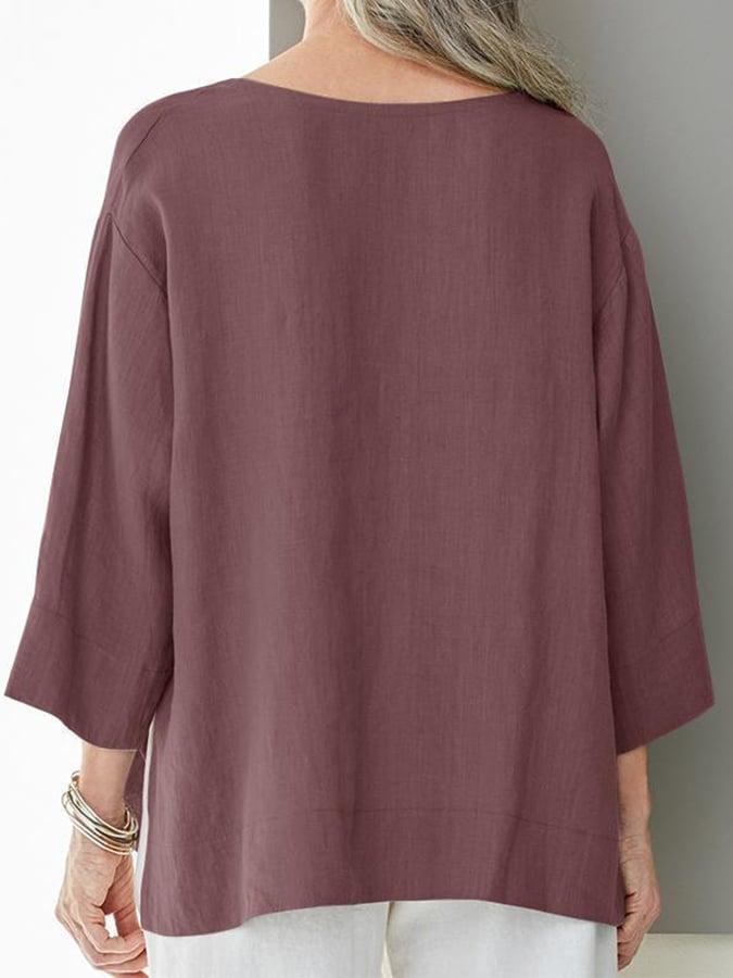 Women's V-Neck Long Sleeve Loose Design Casual Shirt