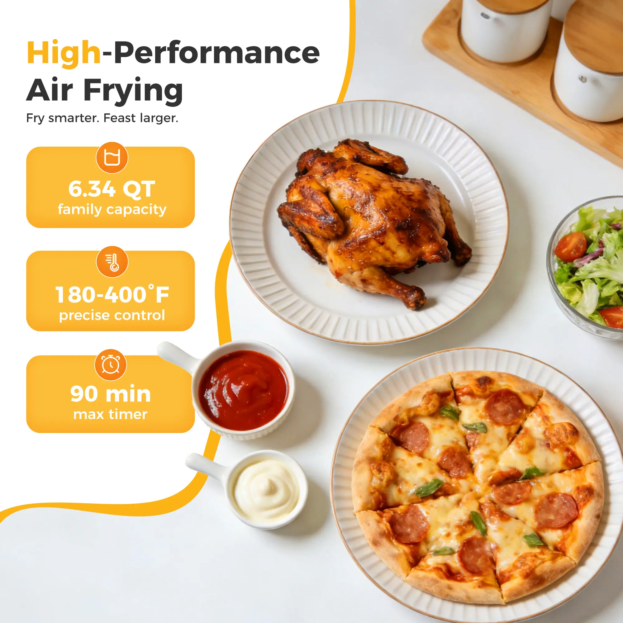 6.34QT Air Fryer with Window 8 Food Presets 400°F Max Heat 90-Min Timer Nonstick Dishwasher-Safe Basket for Air Fry Roast Reheat Bake Stainless Steel