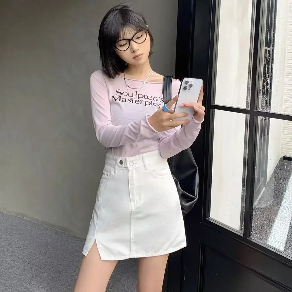 Double Button Denim Mini Skirt