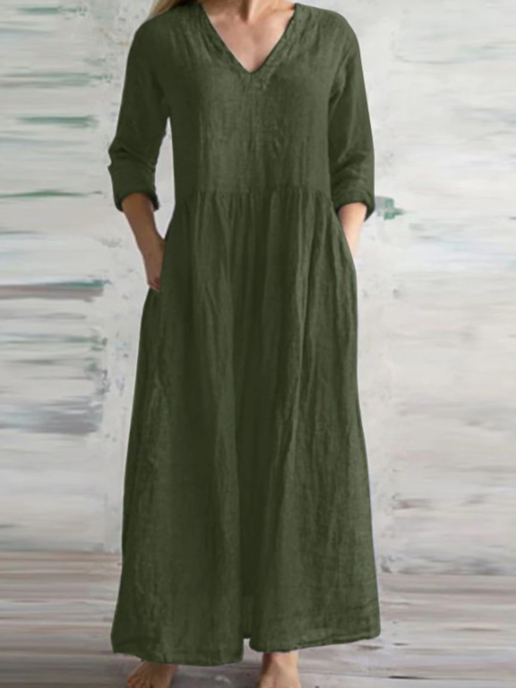 Comfy V Neck Pocket Maxi Dress