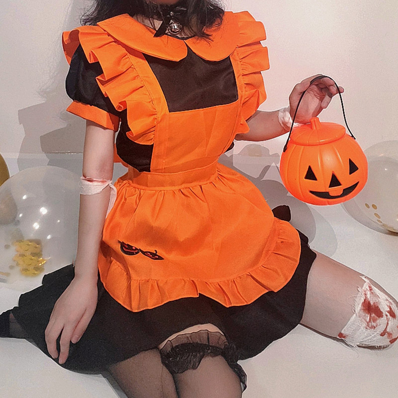 Cosplay Pumpkin Bat Embroidery Doll Collar Maid Dress
