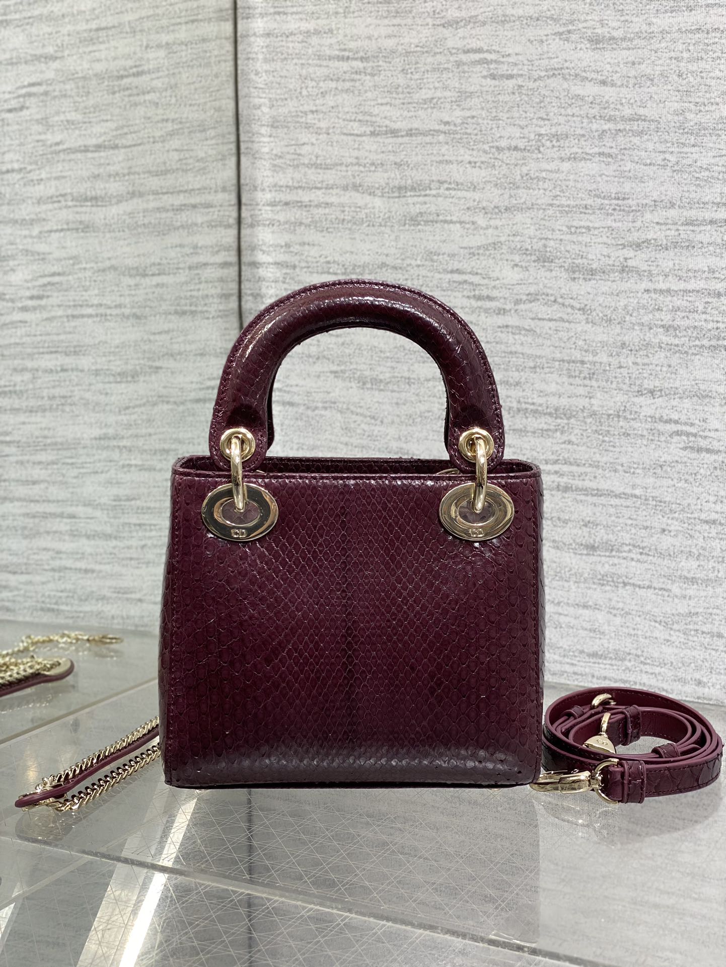 Dior Lady three-grid rare snakeskin Princess Diana bag