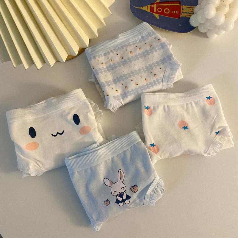 4 Pack Cartoon Rabbit Strawberry Panty Set