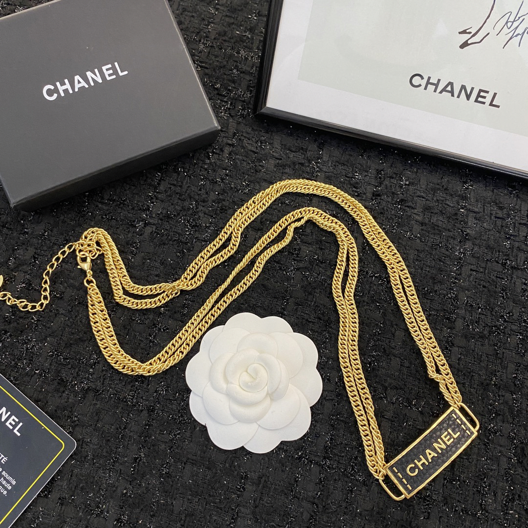 Chanel leather square chain necklace