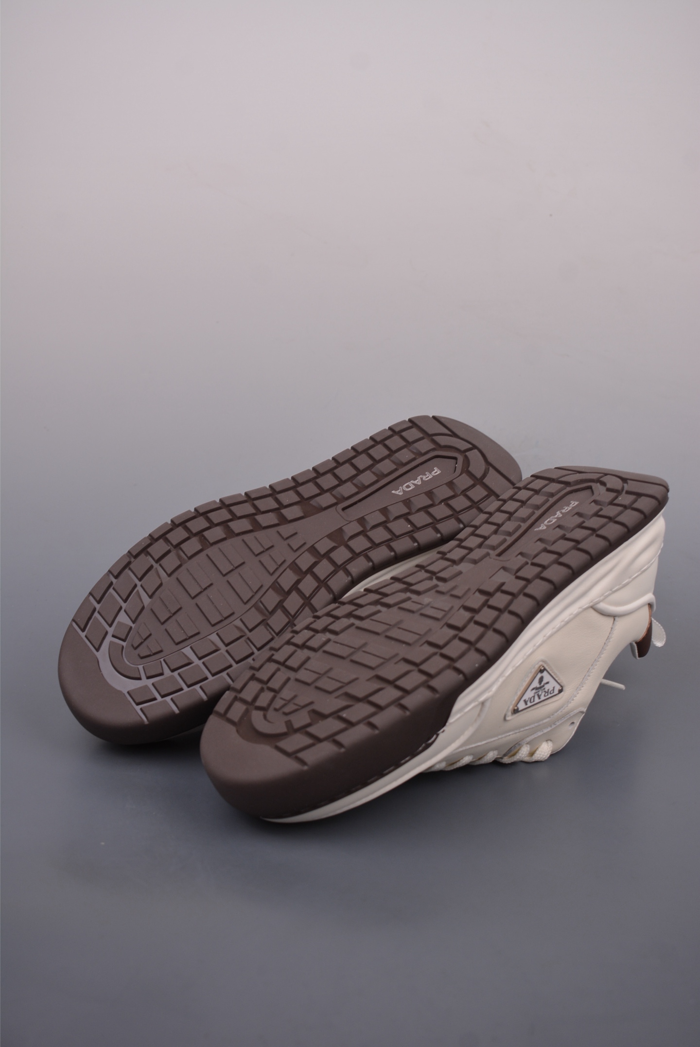Prada PRAX 02 Triangle Logo Leather Sneakers Casual Sports Shoes White Brown 3D989M_3LF5_FG000