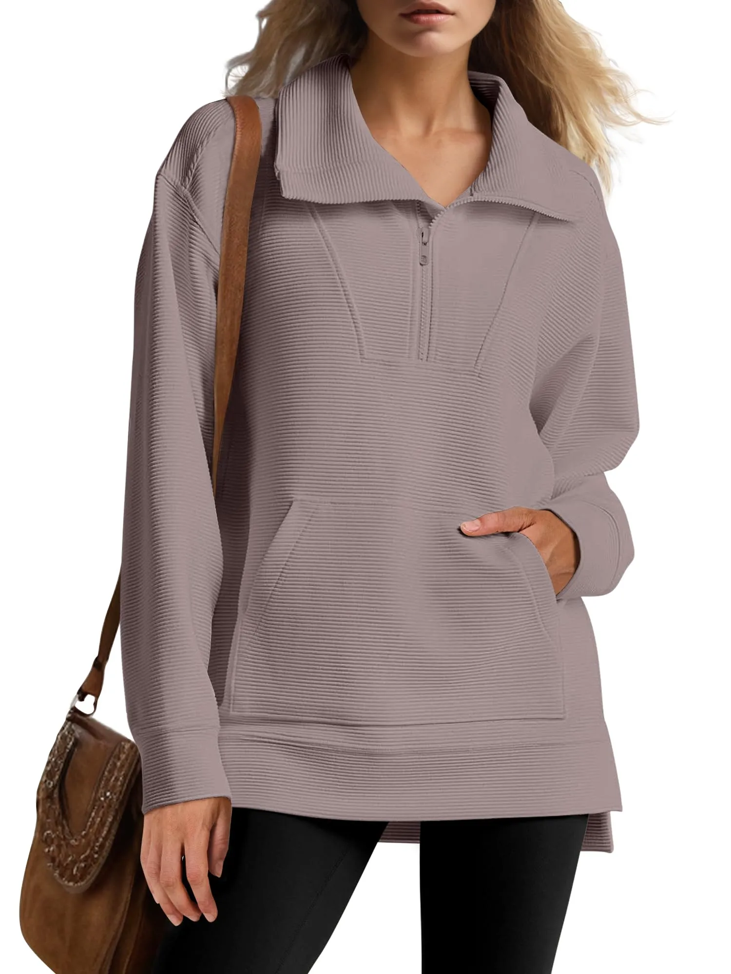 WOMEN'S QUARTER ZIP OVERSIZED KNIT PULLOVER (BUY 2 FREE SHIPPING)