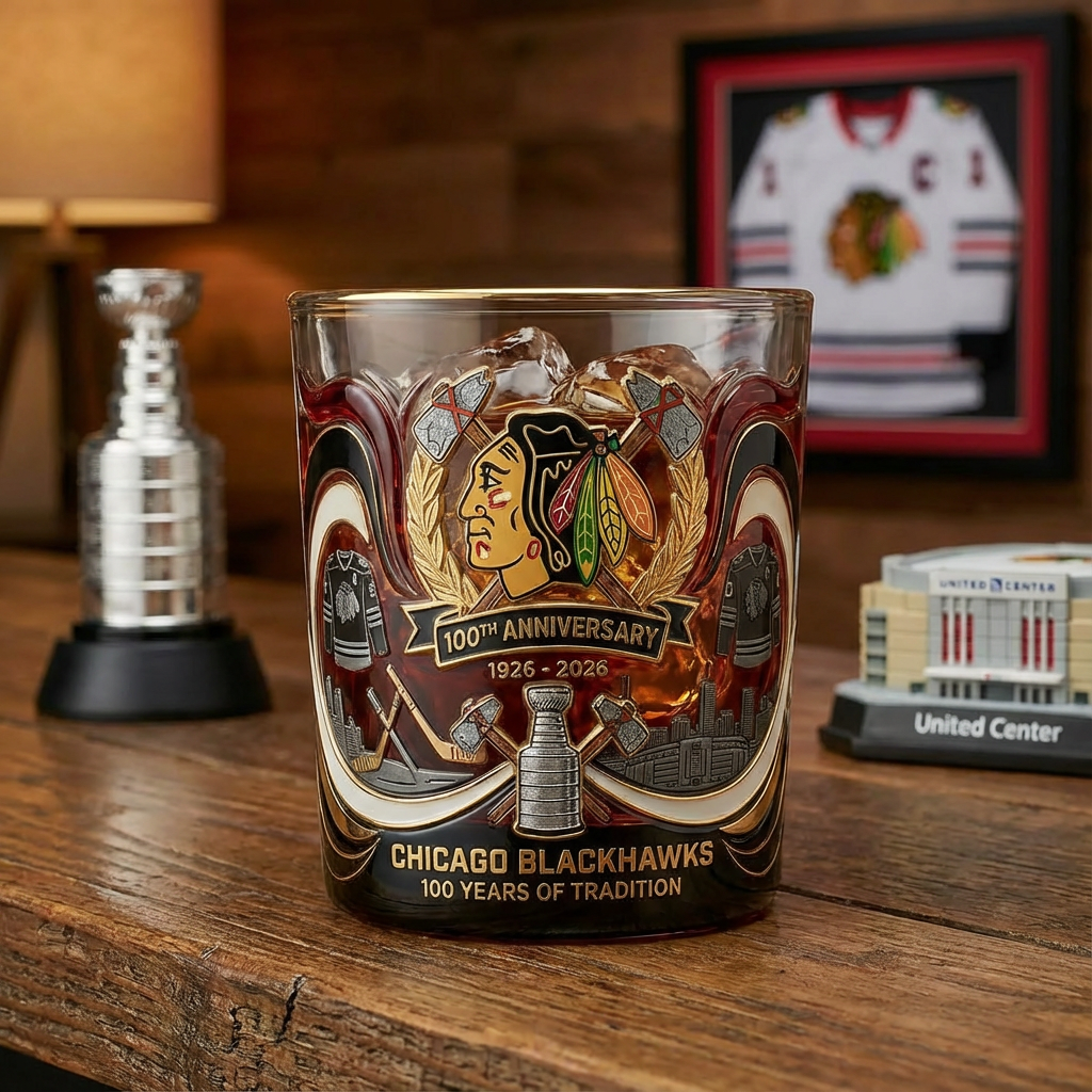 🥃 Chicago Blackhawks – 100th Anniversary Whiskey Glass