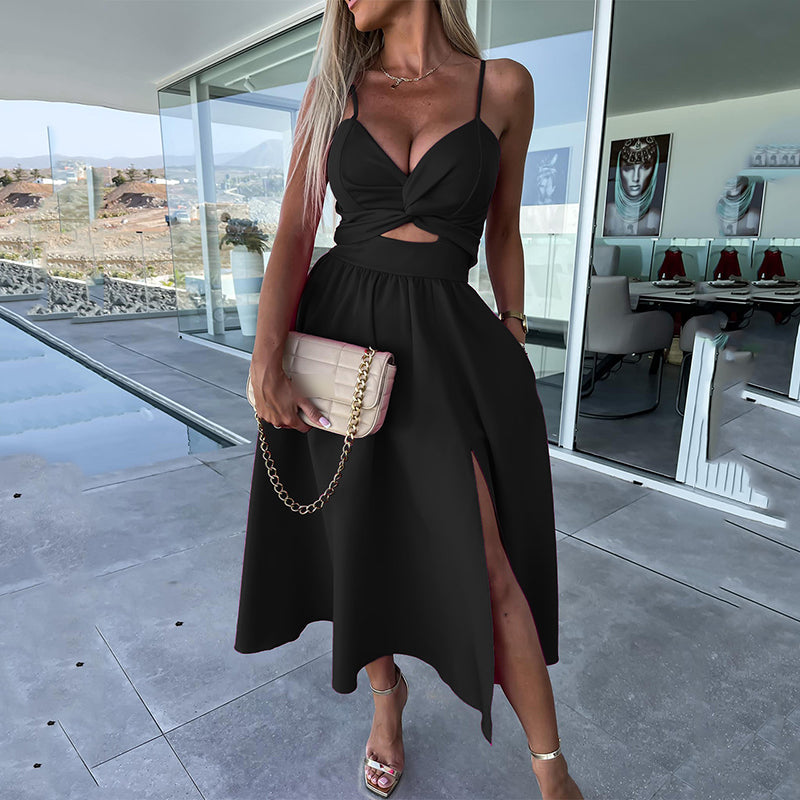 Strappy Front Slit Midi Dress
