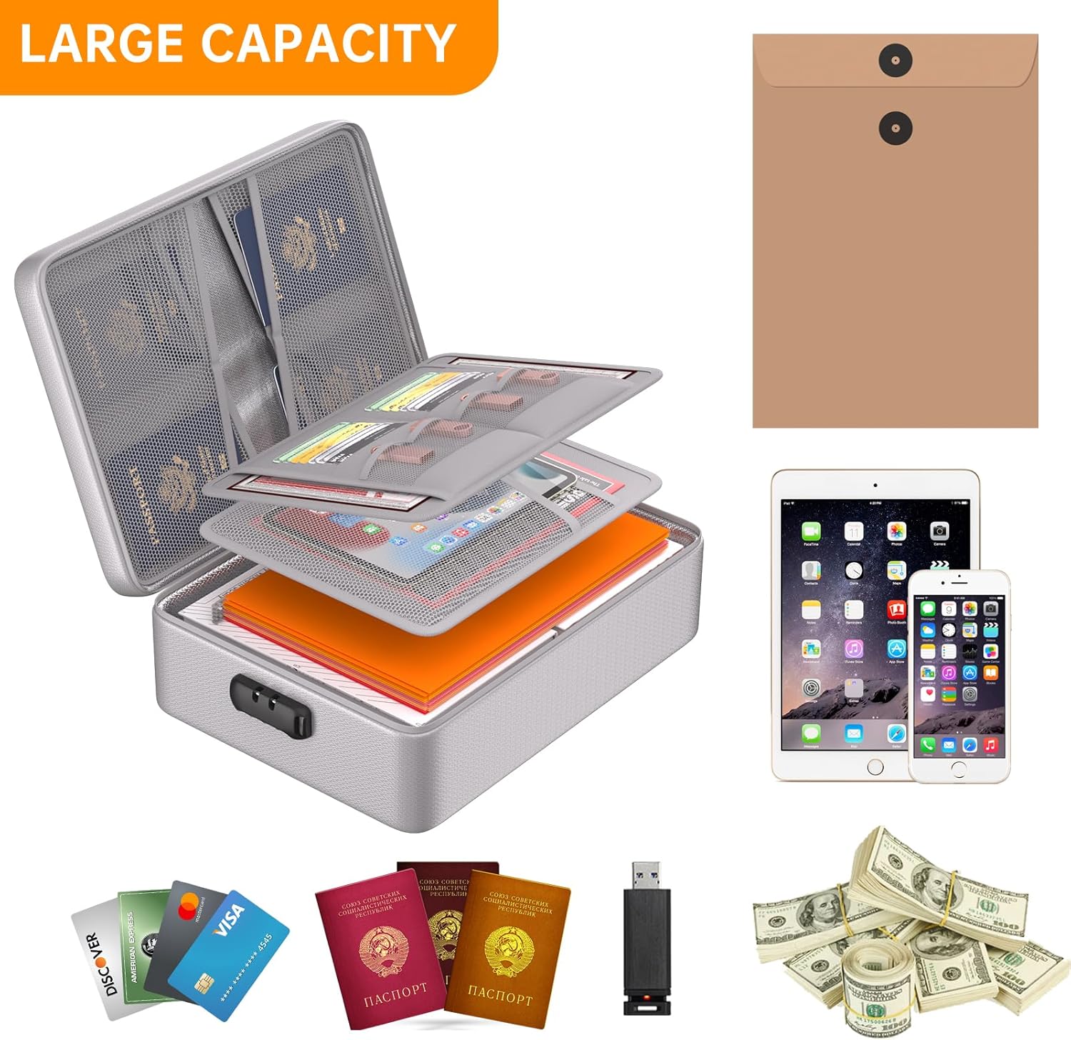 🔥Special Offer Today🔥5200°F Important Document Organizer with Lock,Upgraded Heat Insulated Fireproof＆Waterproof Box