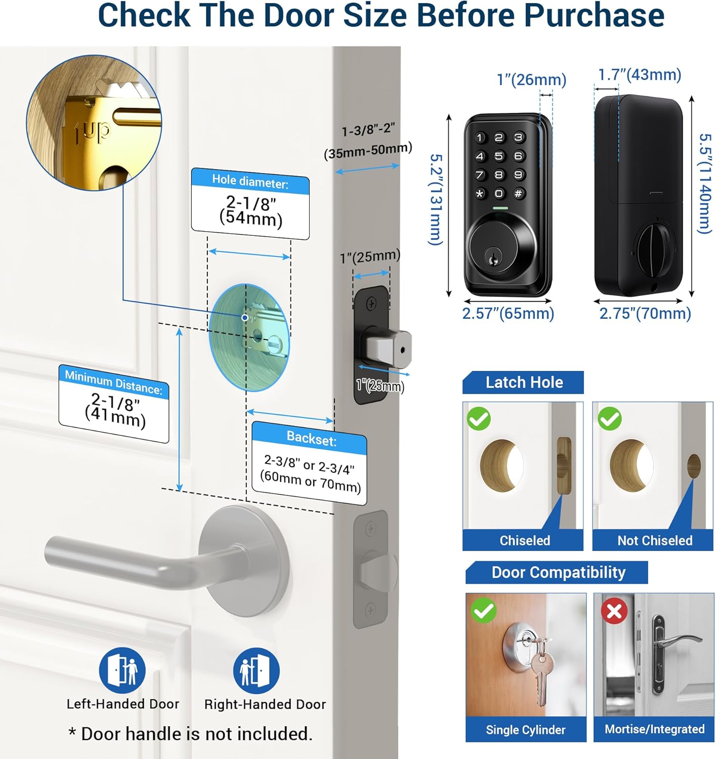 Veise Keyless Entry Door Lock, Electronic Keypad Deadbolt Lock, Auto Lock, 1 Touch Locking & 20 User Codes, Anti-Peeking Password, Easy Installation Design - Matte Black