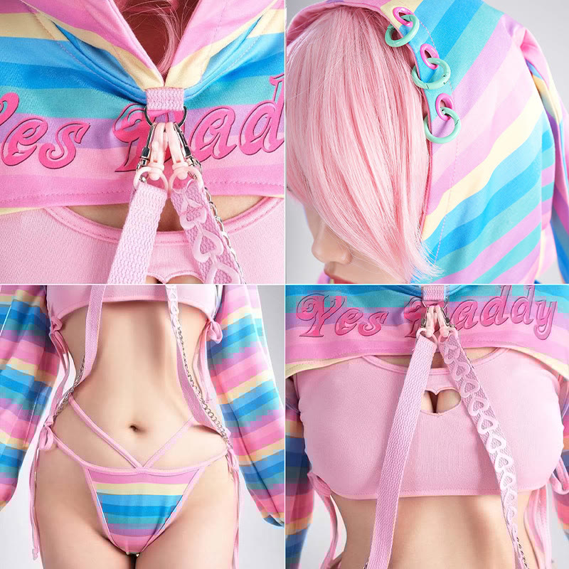 Bunny Ears Rainbow Stripe Lingerie Set