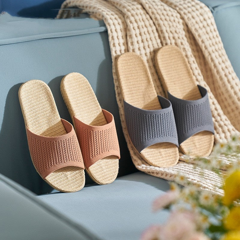 Women's Linen Slippers with Breathable Flying Weaving