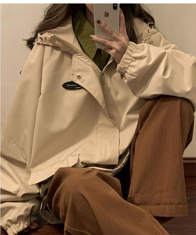 Loose Stylish Hooded Windbreaker Jacket